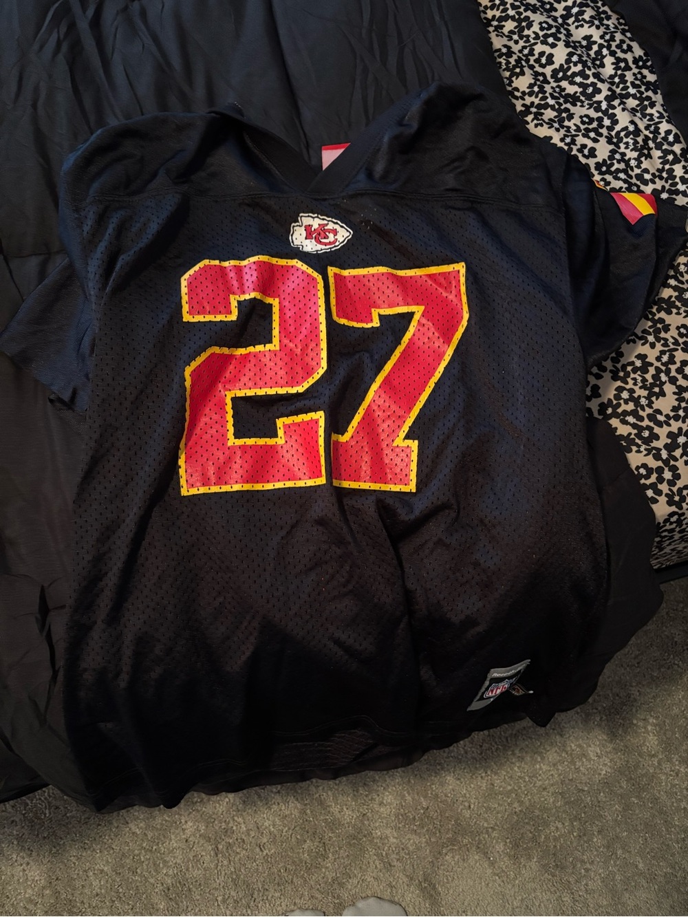Reebok Kansas City Chiefs #27 Black Football Jersey with Red and Gold Accents